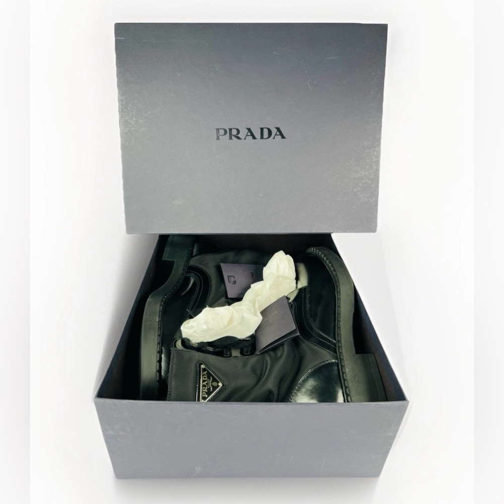 Prada Men's Eco Nylon & Leather Triangle Logo Combat Boots UK 10 - US 11 - EU 44 - Picture 4 of 14